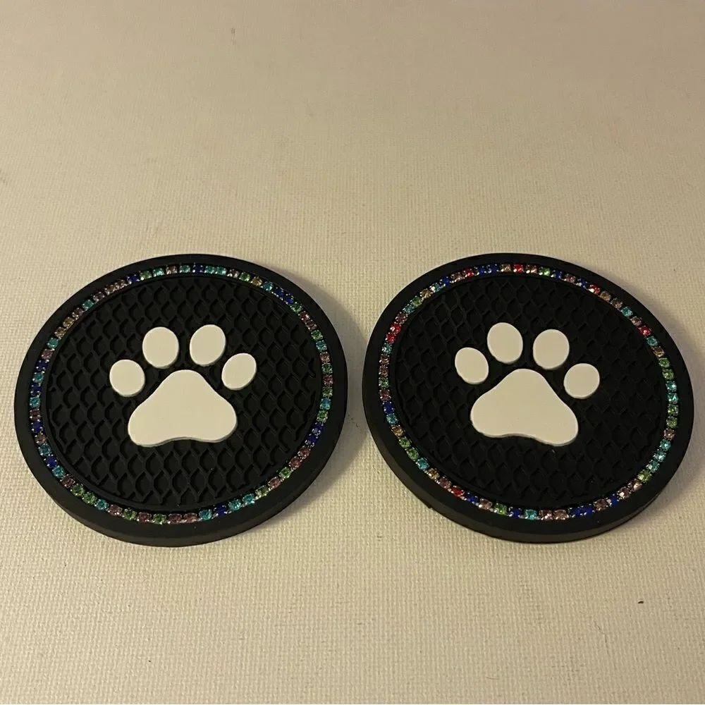 Paw Print Car Cup Holder Coasters with bling set of 2 NWT